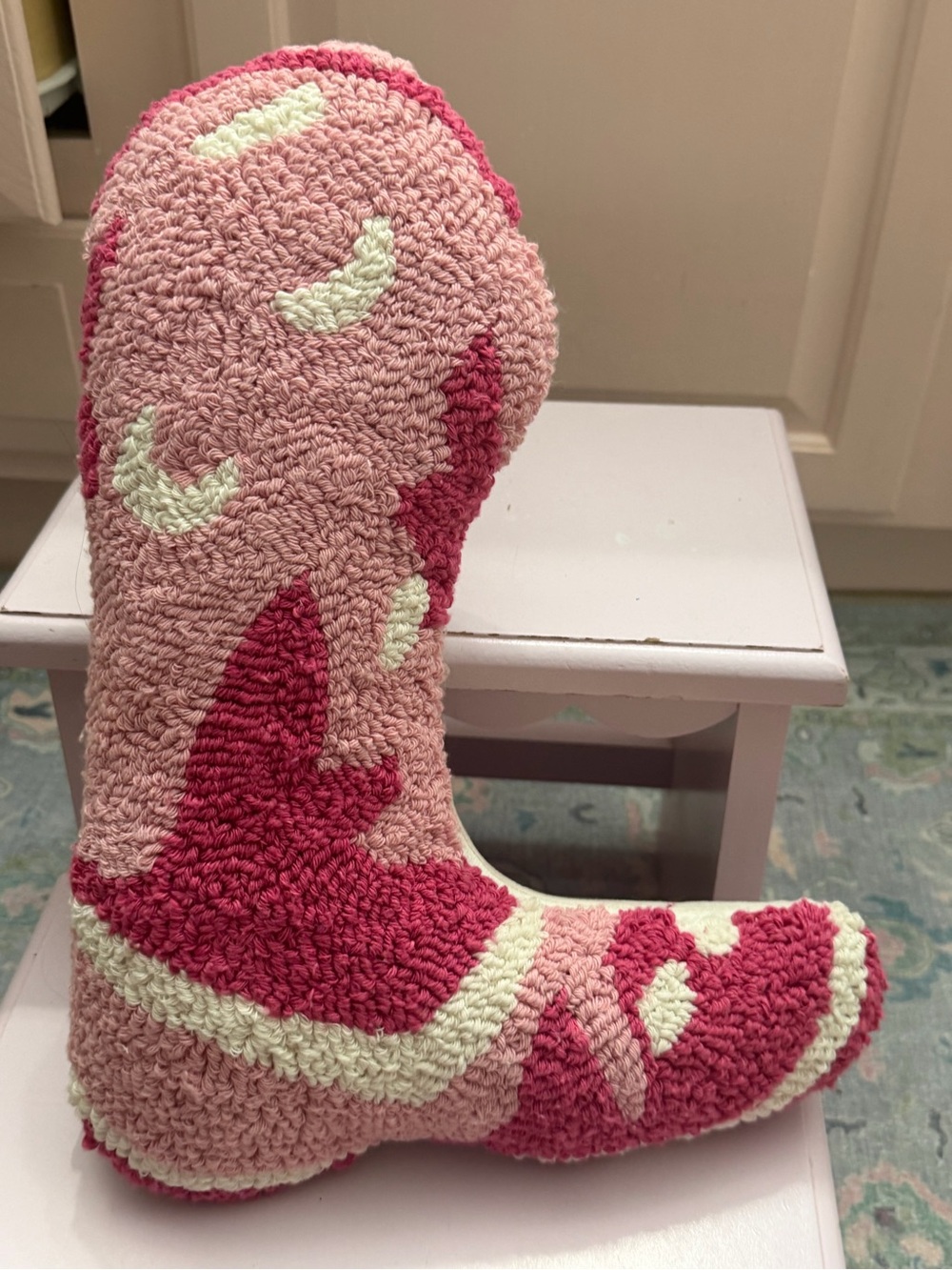 New! Plush Pink & Red Decorative Hooked Pillow - Home Accents
